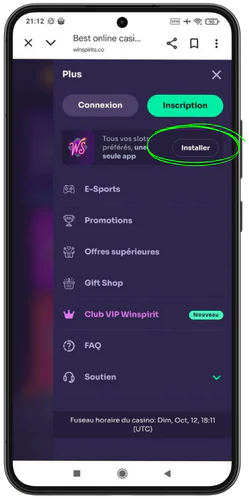 Casino WinSpirit Cliquer sur Installer