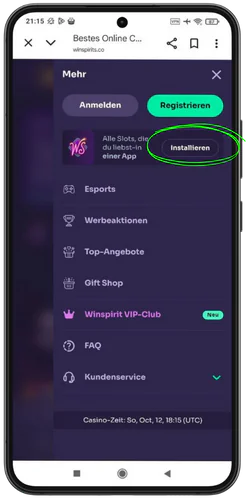 WinSpirit Casino Auf Installieren klicken