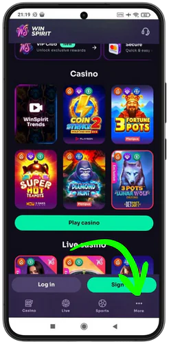 WinSpirit Casino weboldal látogatása