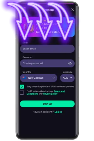 Enter email password Winspirit casino registration