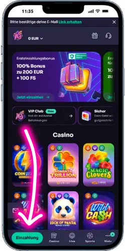 Melden Sie sich beim WinSpirit-Konto an