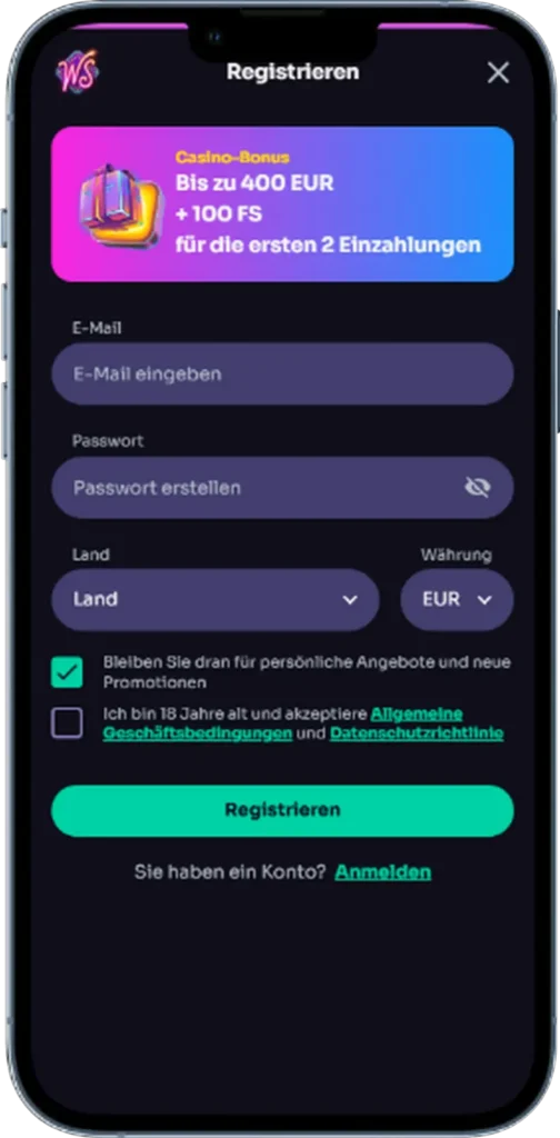 Im WinSpirit Casino registrierte E-Mail-Adresse