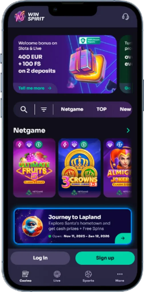 A WinSpirit Casino hivatalos honlapja